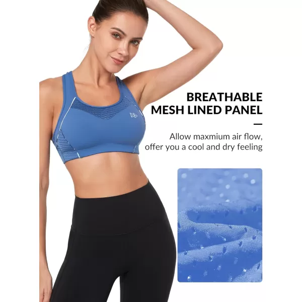 Yvette Sports Bras for Women High Impact Racerback Workout Sports Bra High Support for Large Bust Plus SizeSea Blue