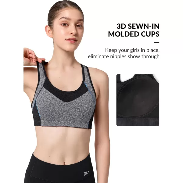 Yvette Sports Bras for Women High Impact Racerback Workout Sports Bra High Support for Large Bust Plus SizeYvette Grey