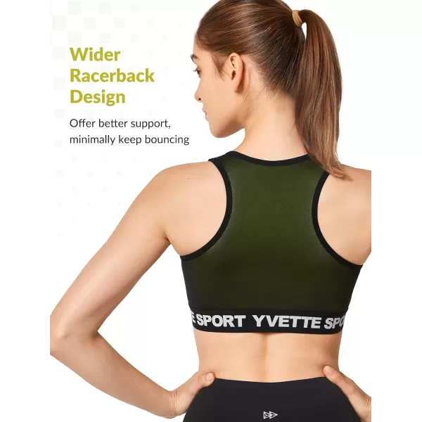 Yvette Sports Bras for Women High Ssupport Impact Large Bust Racerback Front Zip Sports Bra for Running WorkoutGreen