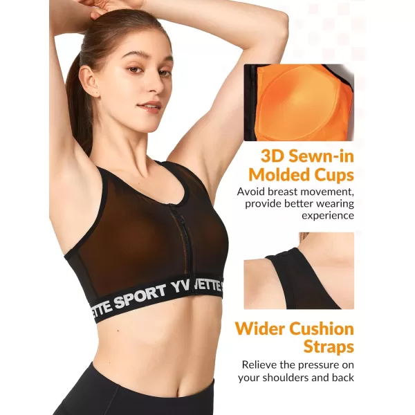 Yvette Sports Bras for Women High Ssupport Impact Large Bust Racerback Front Zip Sports Bra for Running WorkoutOrange