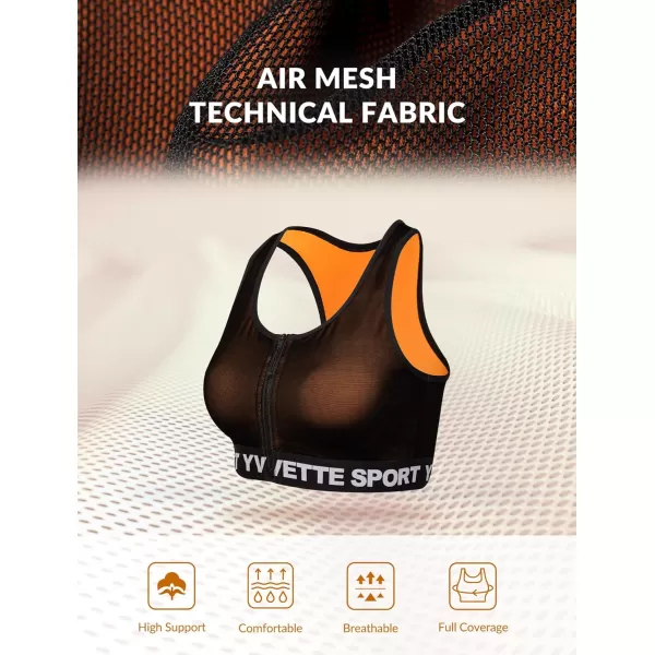 Yvette Sports Bras for Women High Ssupport Impact Large Bust Racerback Front Zip Sports Bra for Running WorkoutOrange