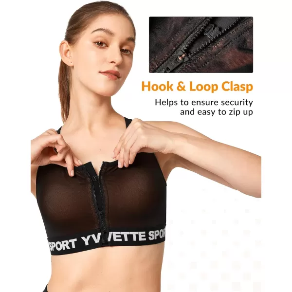 Yvette Sports Bras for Women High Ssupport Impact Large Bust Racerback Front Zip Sports Bra for Running WorkoutOrange