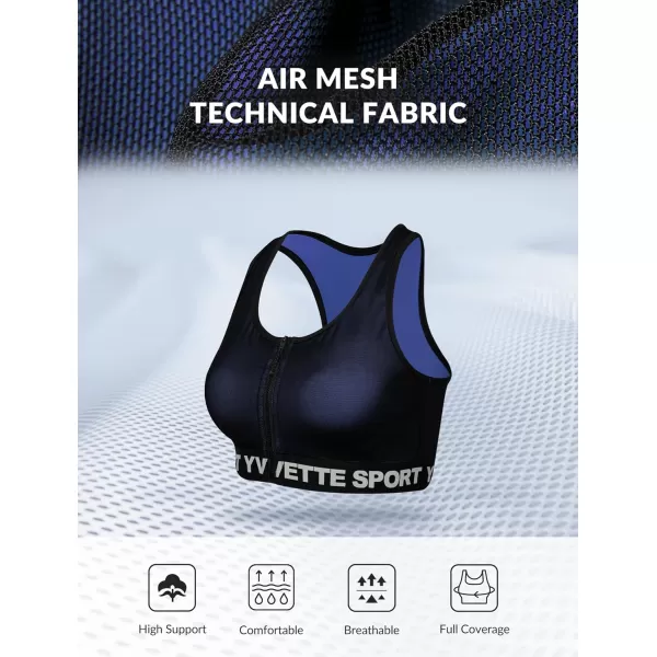 Yvette Sports Bras for Women High Ssupport Impact Large Bust Racerback Front Zip Sports Bra for Running WorkoutRoyal Blue