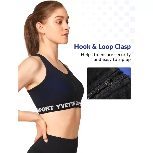 Yvette Sports Bras for Women High Ssupport Impact Large Bust Racerback Front Zip Sports Bra for Running WorkoutRoyal Blue