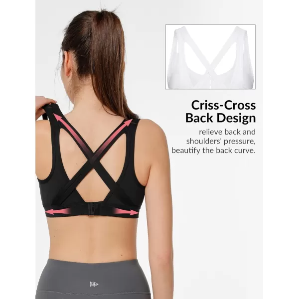 Yvette Sports Bras for Women High Support Sexy Criss Cross Back Design Workout FitnessBlack