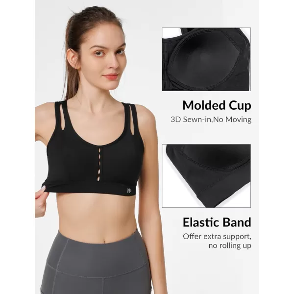 Yvette Sports Bras for Women High Support Sexy Criss Cross Back Design Workout FitnessBlack