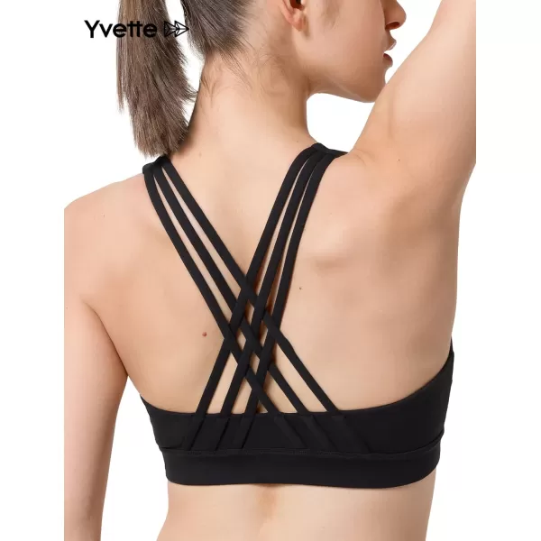Yvette Strappy Zip Front Sports Bra High Impact Workout Bra for Running Spinning Dancing WomenBlack