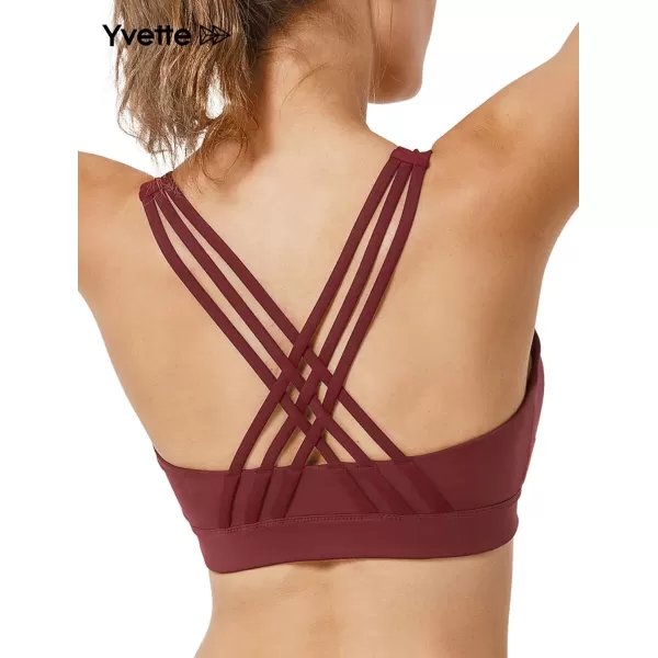 Yvette Strappy Zip Front Sports Bra High Impact Workout Bra for Running Spinning Dancing WomenBurgundy