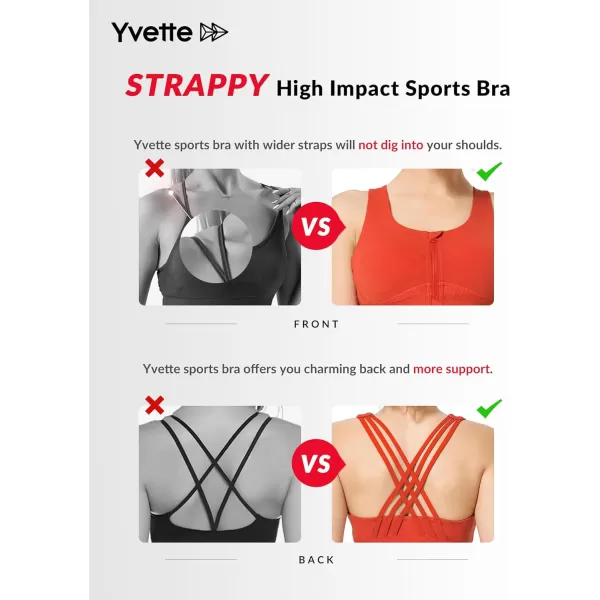 Yvette Strappy Zip Front Sports Bra High Impact Workout Bra for Running Spinning Dancing WomenOrange Red