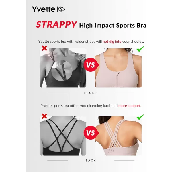 Yvette Strappy Zip Front Sports Bra High Impact Workout Bra for Running Spinning Dancing WomenPastel Pink