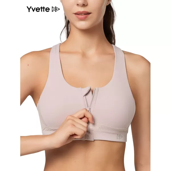 Yvette Strappy Zip Front Sports Bra High Impact Workout Bra for Running Spinning Dancing WomenPastel Pink