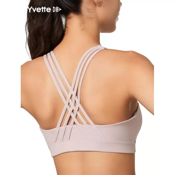 Yvette Strappy Zip Front Sports Bra High Impact Workout Bra for Running Spinning Dancing WomenPastel Pink