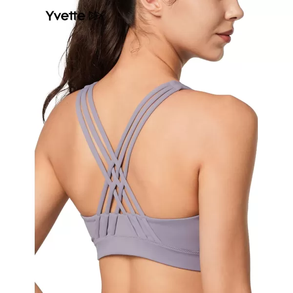 Yvette Strappy Zip Front Sports Bra High Impact Workout Bra for Running Spinning Dancing WomenPurple