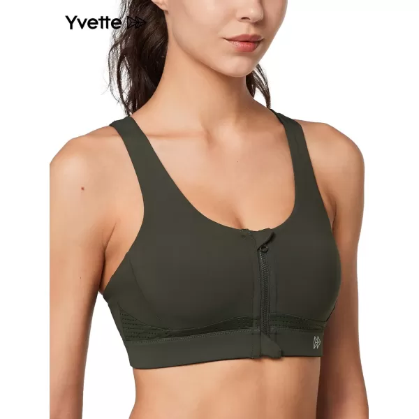 Yvette Strappy Zip Front Sports Bra High Impact Workout Bra for Running Spinning Dancing WomenUrban Ash