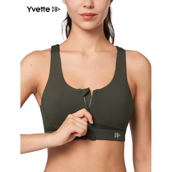 Yvette Strappy Zip Front Sports Bra High Impact Workout Bra for Running Spinning Dancing WomenUrban Ash