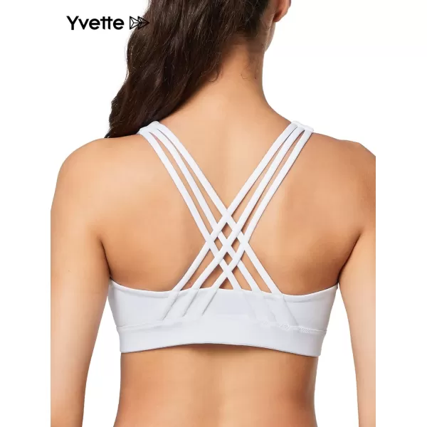 Yvette Strappy Zip Front Sports Bra High Impact Workout Bra for Running Spinning Dancing WomenWhite