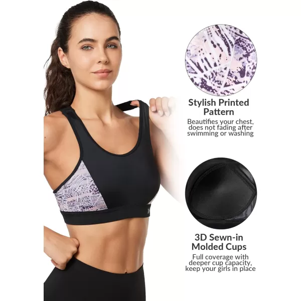 Yvette Swim Sports Bras for Women Adjustable Straps Criss Cross Back Molded Cup Yoga Sports Bra Swimsuit TopBlack