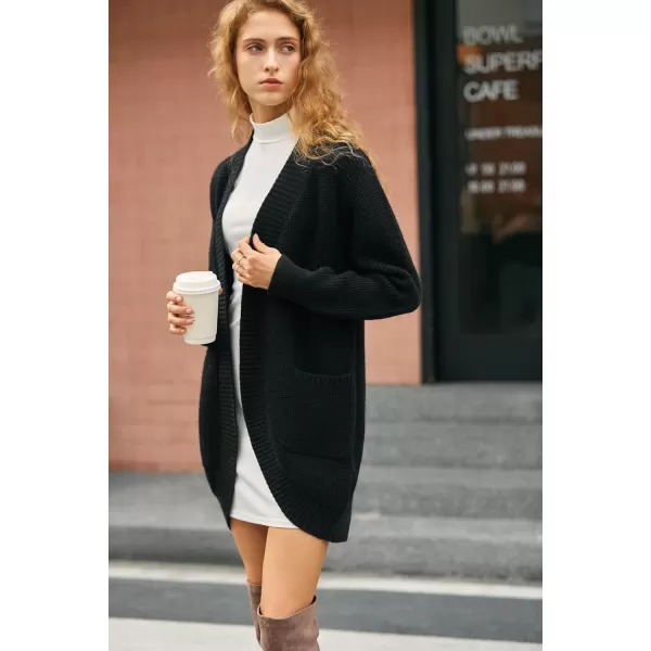 Yvette Thick Chunky Waffle Cardigan Sweater Coat Cocoon Womens Fall Winter Oversized Black Coatigan with PocketsBlack