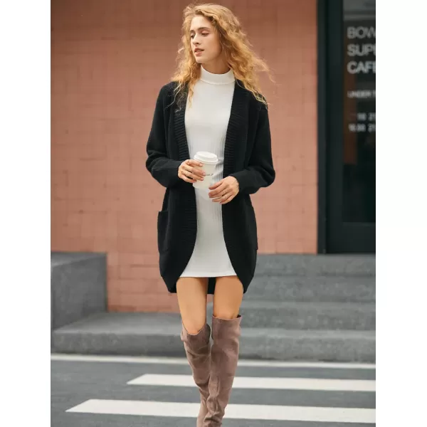 Yvette Thick Chunky Waffle Cardigan Sweater Coat Cocoon Womens Fall Winter Oversized Black Coatigan with PocketsBlack