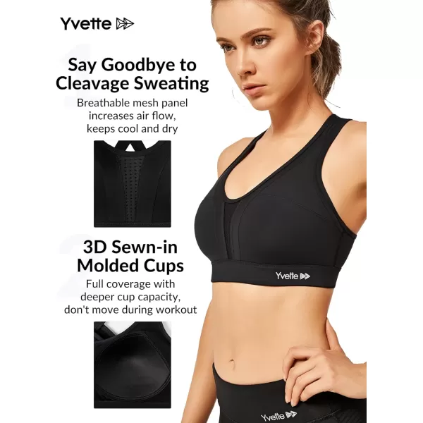 Yvette Women High Impact Sports Bras Criss Cross Back Sexy Running Bra for Plus SizeBlack  Double Thin Strap  High Impact