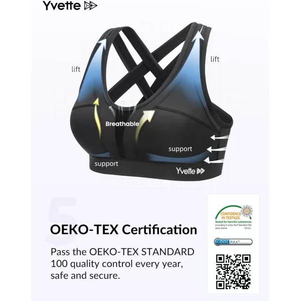 Yvette Women High Impact Sports Bras Criss Cross Back Sexy Running Bra for Plus SizeBlack  Double Thin Strap  High Impact