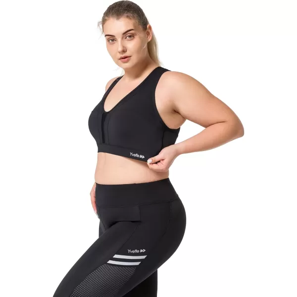 Yvette Women High Impact Sports Bras Criss Cross Back Sexy Running Bra for Plus SizeBlack  Double Thin Strap  High Impact