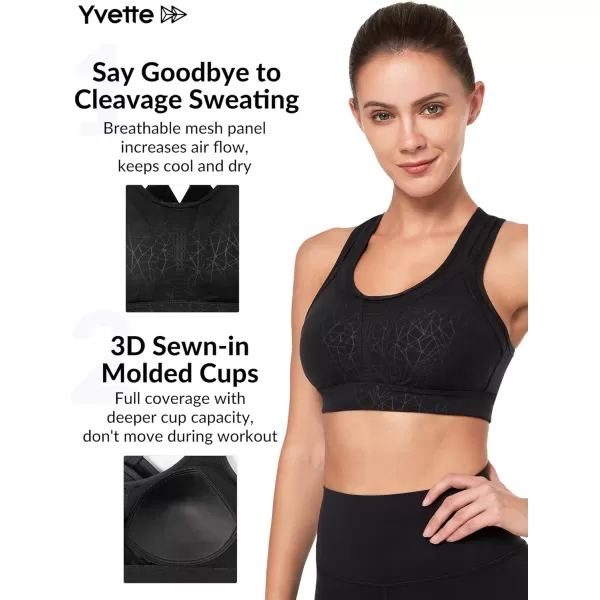 Yvette Women High Impact Sports Bras Criss Cross Back Sexy Running Bra for Plus SizeBlack Printed