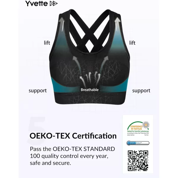 Yvette Women High Impact Sports Bras Criss Cross Back Sexy Running Bra for Plus SizeBlack Printed