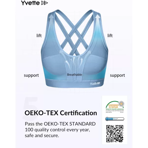 Yvette Women High Impact Sports Bras Criss Cross Back Sexy Running Bra for Plus SizeBlue