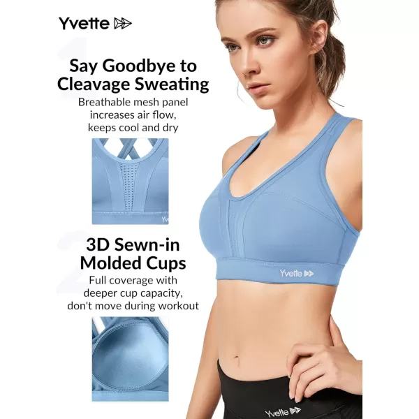 Yvette Women High Impact Sports Bras Criss Cross Back Sexy Running Bra for Plus SizeBlue