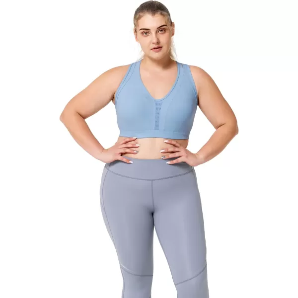 Yvette Women High Impact Sports Bras Criss Cross Back Sexy Running Bra for Plus SizeBlue