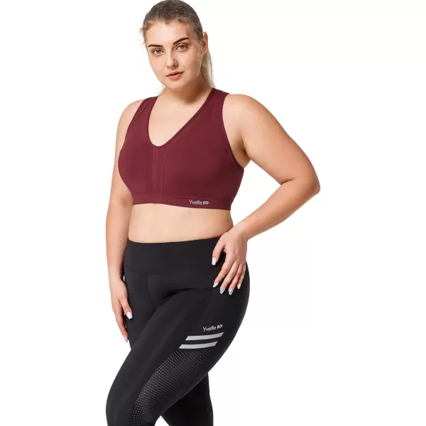 Yvette Women High Impact Sports Bras Criss Cross Back Sexy Running Bra for Plus SizeBurgundy