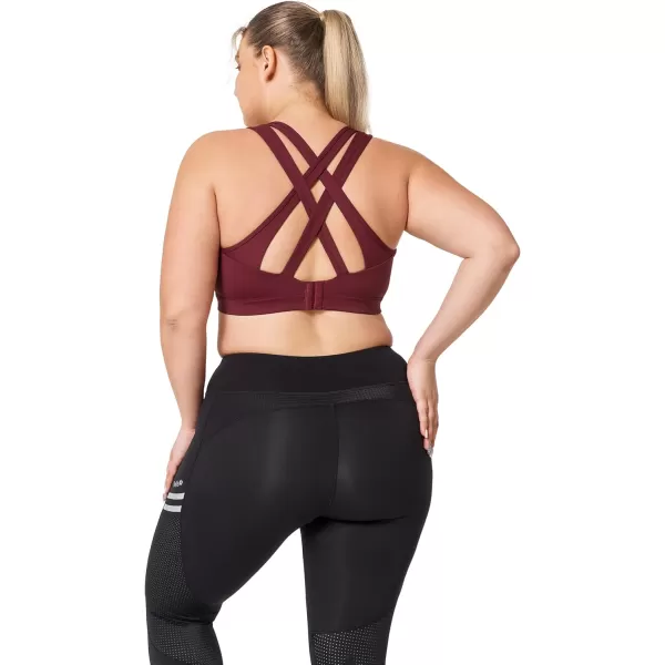 Yvette Women High Impact Sports Bras Criss Cross Back Sexy Running Bra for Plus SizeBurgundy