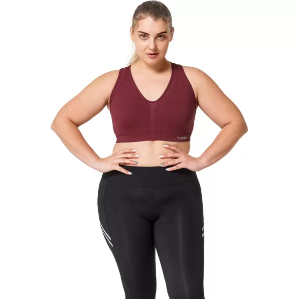 Yvette Women High Impact Sports Bras Criss Cross Back Sexy Running Bra for Plus SizeBurgundy