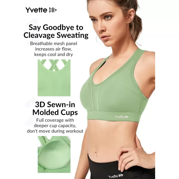 Yvette Women High Impact Sports Bras Criss Cross Back Sexy Running Bra for Plus SizeGreen