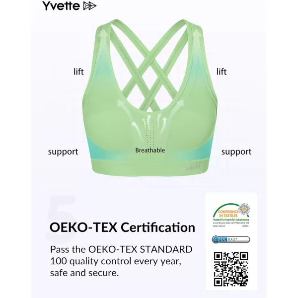 Yvette Women High Impact Sports Bras Criss Cross Back Sexy Running Bra for Plus SizeGreen