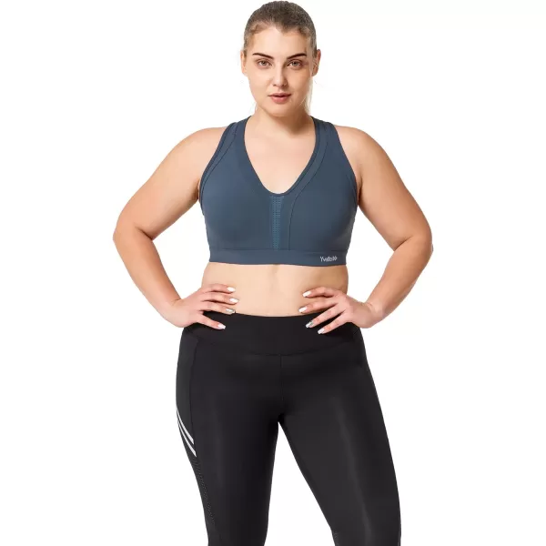 Yvette Women High Impact Sports Bras Criss Cross Back Sexy Running Bra for Plus SizeHaze Blue