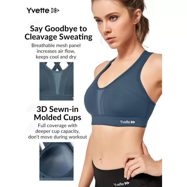 Yvette Women High Impact Sports Bras Criss Cross Back Sexy Running Bra for Plus SizeHaze Blue