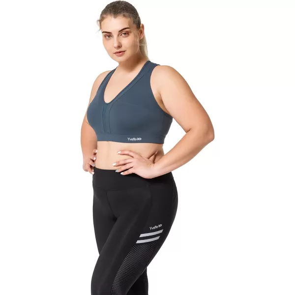Yvette Women High Impact Sports Bras Criss Cross Back Sexy Running Bra for Plus SizeHaze Blue