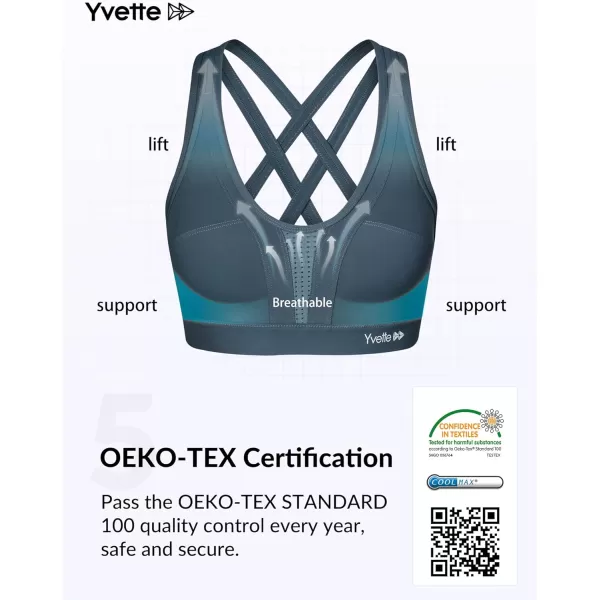 Yvette Women High Impact Sports Bras Criss Cross Back Sexy Running Bra for Plus SizeHaze Blue
