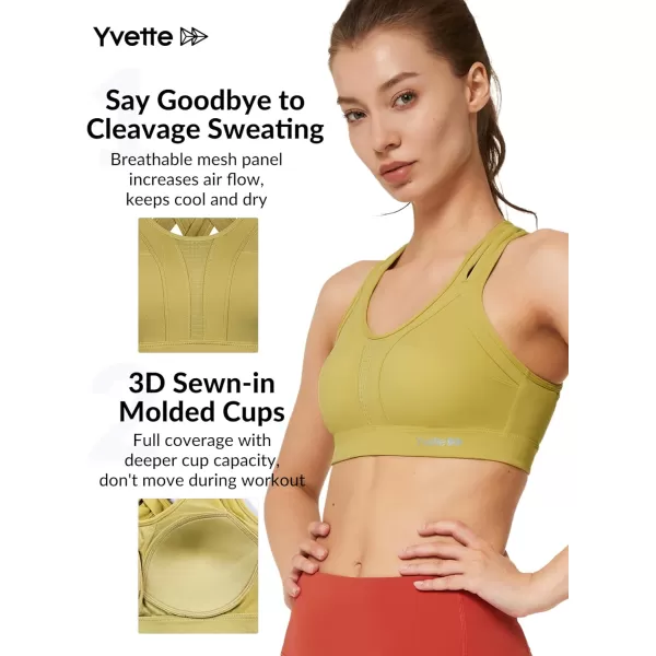 Yvette Women High Impact Sports Bras Criss Cross Back Sexy Running Bra for Plus SizeLight Yellow