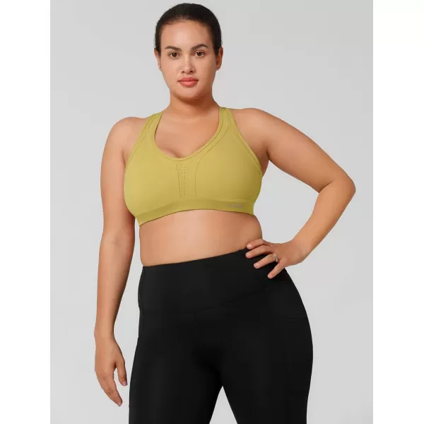 Yvette Women High Impact Sports Bras Criss Cross Back Sexy Running Bra for Plus SizeLight Yellow