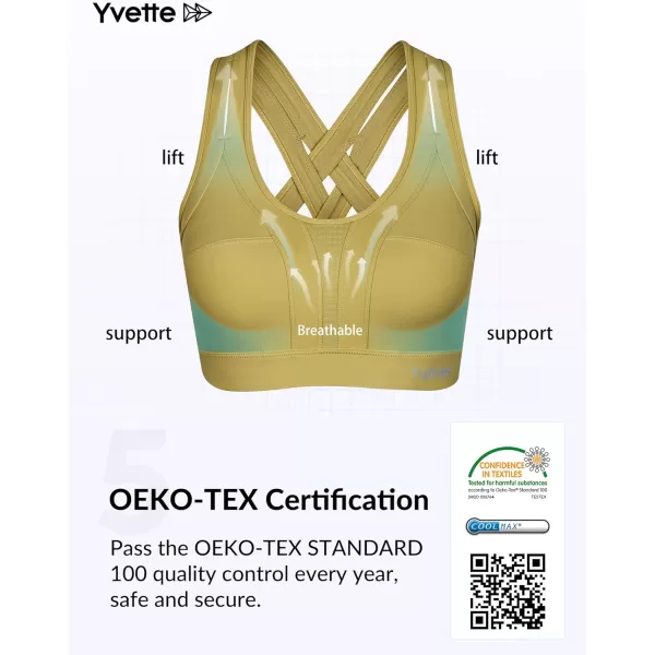 Yvette Women High Impact Sports Bras Criss Cross Back Sexy Running Bra for Plus SizeLight Yellow