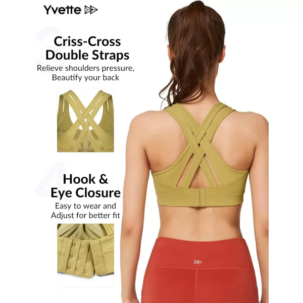 Yvette Women High Impact Sports Bras Criss Cross Back Sexy Running Bra for Plus SizeLight Yellow