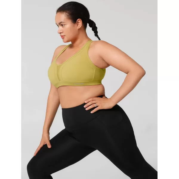Yvette Women High Impact Sports Bras Criss Cross Back Sexy Running Bra for Plus SizeLight Yellow