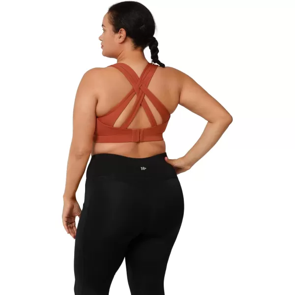 Yvette Women High Impact Sports Bras Criss Cross Back Sexy Running Bra for Plus SizeOrange Red  Double Thin Strap  High Impact