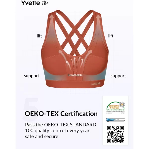 Yvette Women High Impact Sports Bras Criss Cross Back Sexy Running Bra for Plus SizeOrange Red  Double Thin Strap  High Impact