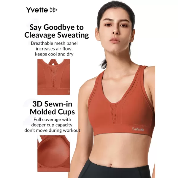 Yvette Women High Impact Sports Bras Criss Cross Back Sexy Running Bra for Plus SizeOrange Red  Double Thin Strap  High Impact