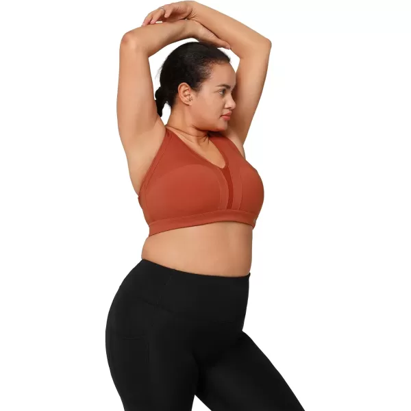 Yvette Women High Impact Sports Bras Criss Cross Back Sexy Running Bra for Plus SizeOrange Red  Double Thin Strap  High Impact