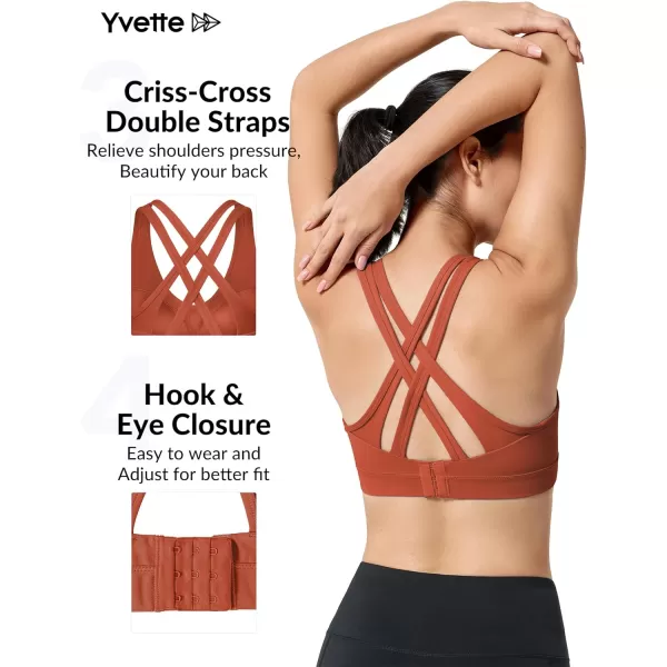 Yvette Women High Impact Sports Bras Criss Cross Back Sexy Running Bra for Plus SizeOrange Red  Double Thin Strap  High Impact